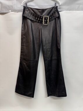 ISABEL USA Black Leather Front High Rise Straight Leg Pants Women’s Sz 10 Belted